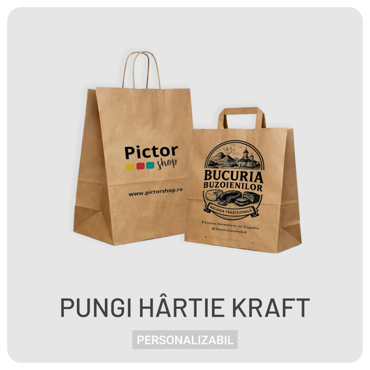 Pungă hârtie kraft natur – mâner flat